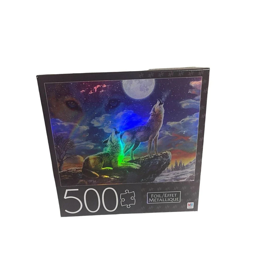 Milton Bradley Wolves Howling To The Moon Foil 500 Piece 24 x 18 Jigsaw Puzzle
